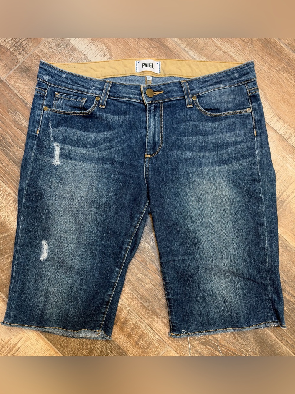 PAIGE Luca Bermuda Shorts Size 30 Distressed Raw Hem Denim